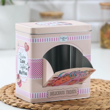 Bank for bulk products CAKE, 16 × 9.5 × 17.5 cm, with a window, pink color-1
