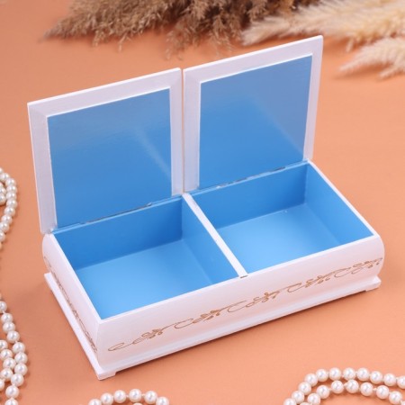 Blue orchid box, white, 20.6 x 10.2 x 5 cm, double, lacquer miniature-1