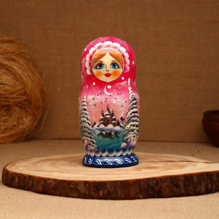 Nesting doll "winter", pink, 5 puppet, suite-2