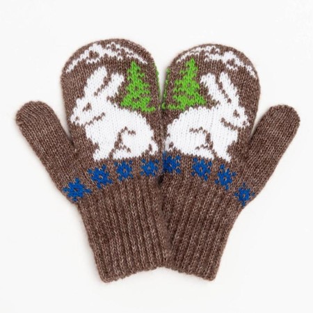 Double children's mittens, dark brown color, size 10 (0-3 years)