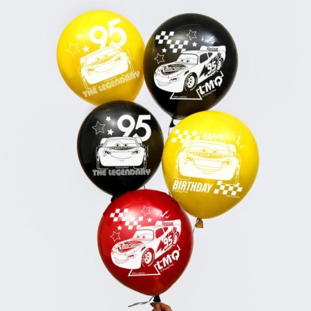 Airy ball "Happy Birthday!", 12 inch, latex, 5 pieces, cars-1