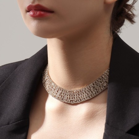 Necklace "ice", 9 rows, white color in gold, 35cm-2