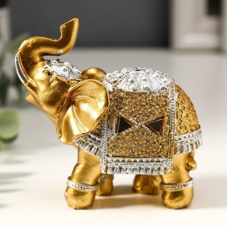 Souvenir Polystone "Golden Elephant in the Mirror Popon" 10x11x4.2 cm-1