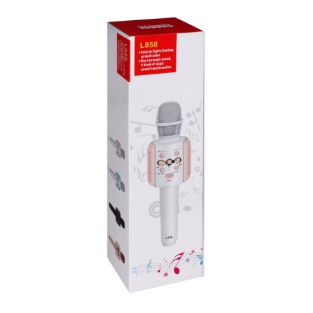 Portable karaoke microphone, 5 watts, 1200 mAh, LED, pink-white-5