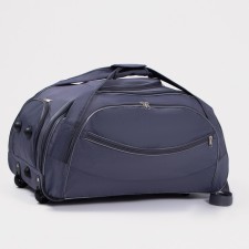 Road bag on wheels, a lightning department, shoe department, 3 outer pockets, a long belt, color gray color