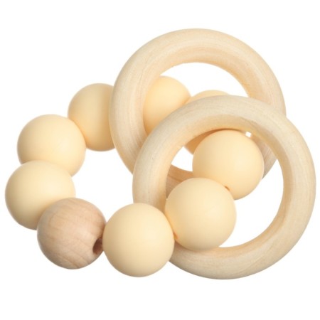 Silicone teether with a wooden ring, beige color, mum & baby-3