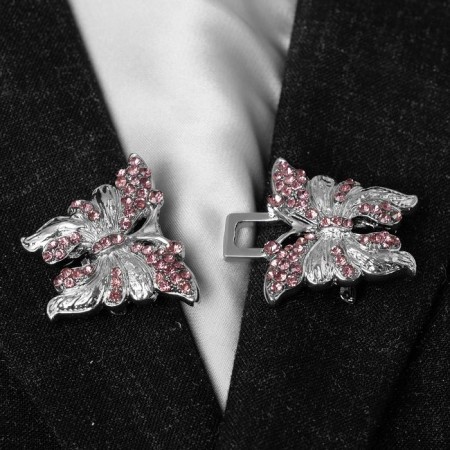 Cardigan clamp "Butterflies", pink color in silver-3