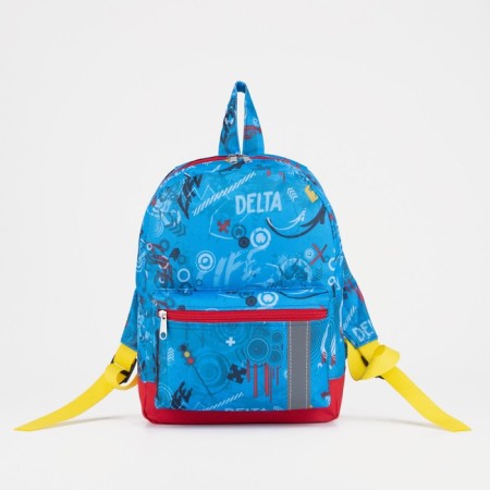 Baby backpack on a zipper, an external pocket, a reflective strip, blue color-2