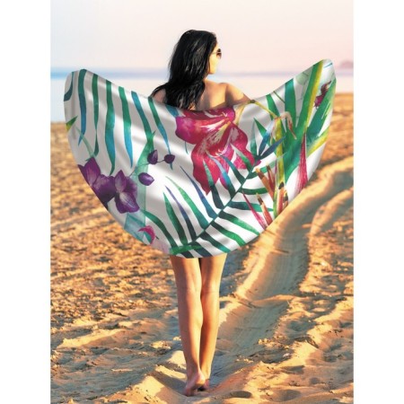 Pareo and beach rug "Tropical Plants", D = 150 cm
