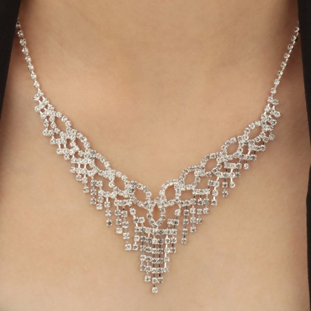 Set 2 objects: earrings, an “shine” necklace, white color in silver, 45 cm-5