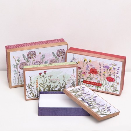 A set of rectangular boxes 4 in 1, "field flowers", 30 x 20 x 8 - 24 x 14 x 5 cm