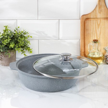 Frying, 3 l, d = 30 cm, h = 9 cm, glass cover, anti-stick coating, color light gray-1