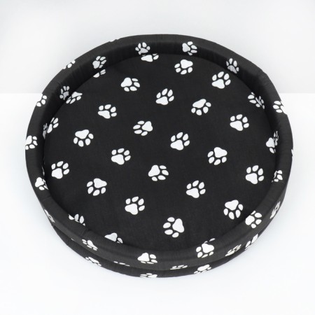 Lowcost Lyncost Round, Poplin, 40 x 40 x 12 cm, black with paws-2