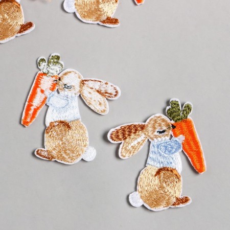 Decor for creativity Textile embroidery "Rabbit with carrots" 6x5.2 cm
