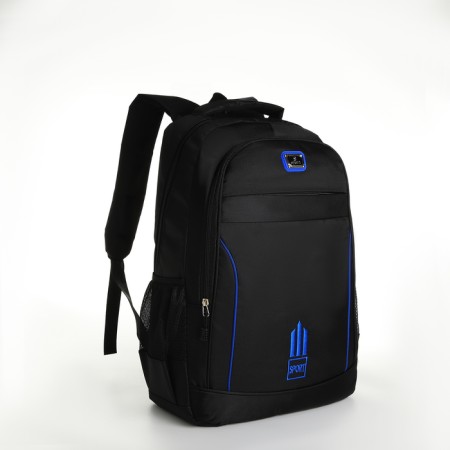 Youth backpack from textiles on lightning, 4 pockets, black/blue color-2