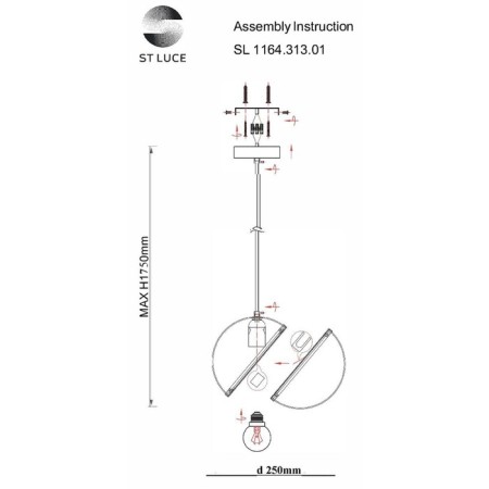 Suspension lamp ST LUCE. SL1164.313.01. Laico. 1x60 W, E27, 25x25x30 cm, brass color-15