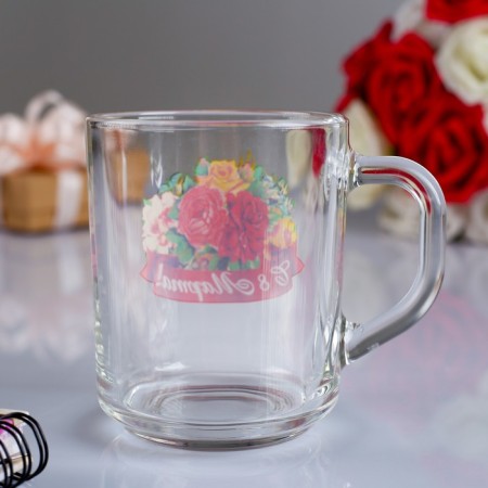 Mug "Since March 8!" Flowers, red tape, 200 ml-1