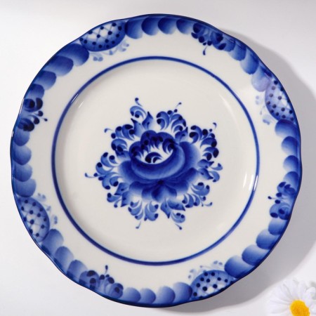 Plate "Flowers", flat, d = 20 cm, gzhel-4