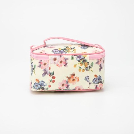 Cosmetic bag with a zipper, with a mirror, beige color/pink-1