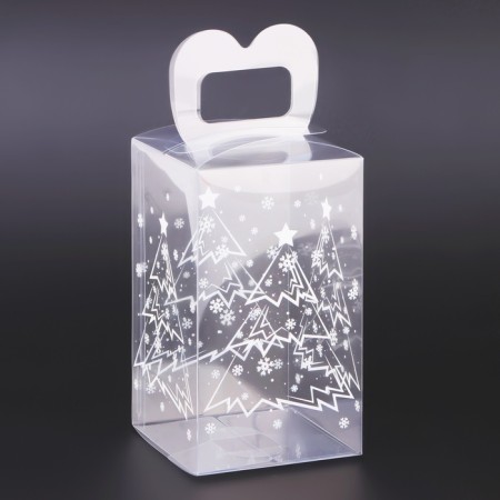 New Year. Box gift New Year's folding PVC "Christmas tree in the forest" 12 x 7 x 7 cm.