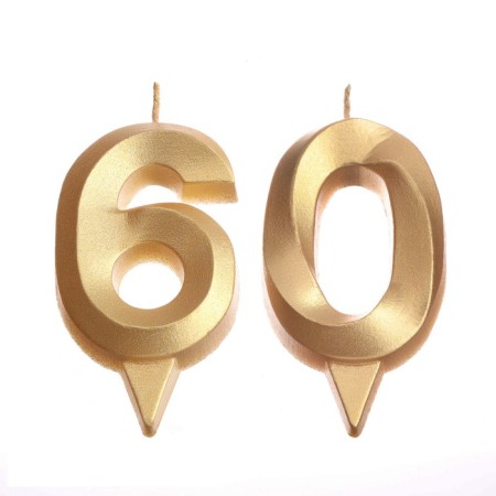Candle in the cake anniversary "line" (set 2 in 1), number 60, gold metallic, 6.5 cm-2