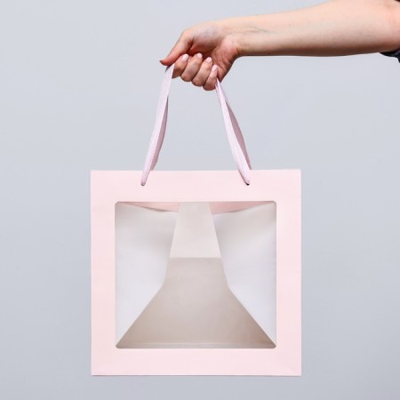 Gift package, craft, with a window, "pink", 30 x 30 x 30 cm