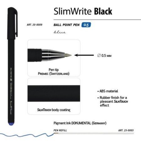 Ballpoint pen Slimwrite. Black, blue rod, node 0.5 mm-5