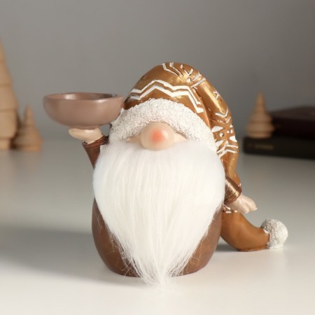 Polystone candlestick for 1 candle "Santa Claus in a gold cap with patterns" 18x9.5x13 cm