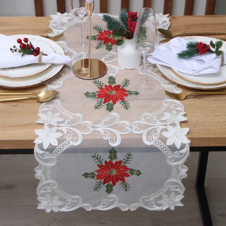 Ethel Poinsettia path with embroidery, 40 x 85 ± 5 cm, p/e-2
