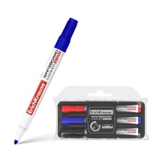 A set of markers for boards 3 colors, 0.8-2.2 mm, Erichkrause W-500, + sponge, for writing on dry erasure boards