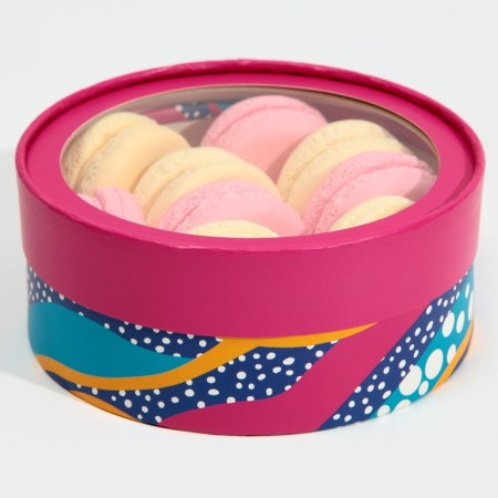 Makarun box, confectionery packaging tube with a window, “bright geometry” 16 x 16 x 5 cm-3