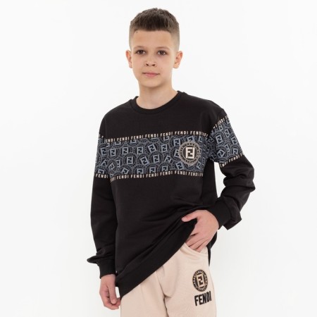 Kit for children (sweatshirt, trousers), black/milk mix, height 152 cm