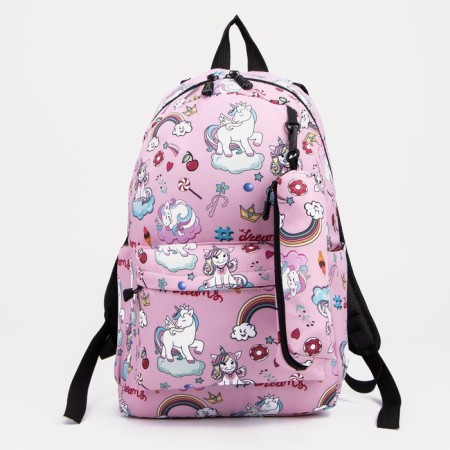 School backpack from lightning textiles, external pocket, penalty, pink color