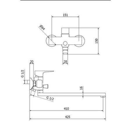 Zipponi Maia bathtub mixer, 1-bonded with a divertor, pour 350 mm, with hand watering can-1
