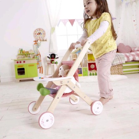 Walking stroller for Hape dolls, wooden-2