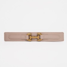 Women's belt, width 3.7 cm, metal buckle, beige color