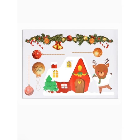 Stickers on the windows "New Year" house, snowman, 2 pieces, 35 x 50 cm-1