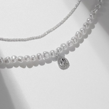 The chocker-colester multi-layer "bead" pearl, white color in silver-1