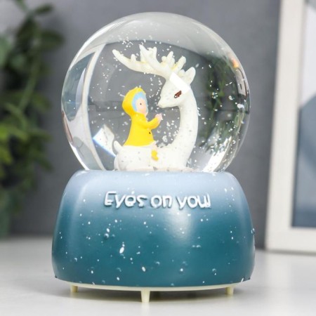 Souvenir polystone water ball light, music "Deer with baby" d = 8 cm mix 12.5x8x8 cm-2