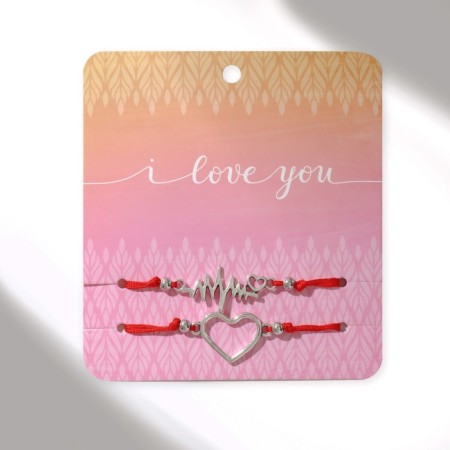 Bracelet-reinforcing "Red thread" in love heartbeat, set 2 pcs, color silver, d = 5.5 cm