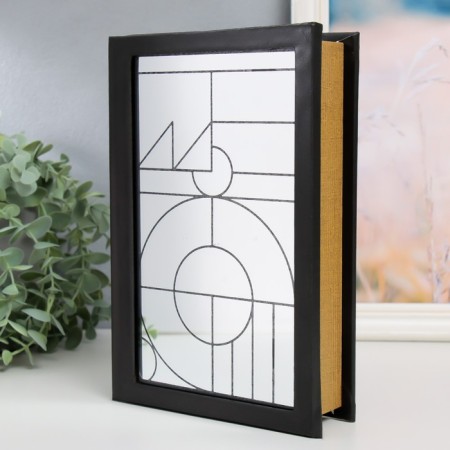 Safe-book wood to leatherette, mirror "Geometry" 24x16x5 cm-1
