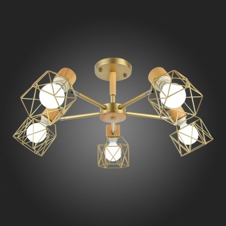 Ceiling EVOLUCE lamp. Sle110402-05. Stelitto. 5x40 watts, E27, 68x68x35 cm, golden color, light wood-2