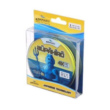 Namazu Supahiro 4x -wicker cord 4x, diameter 0.1 mm, test 3.6 kg, 100 m, yellow-1