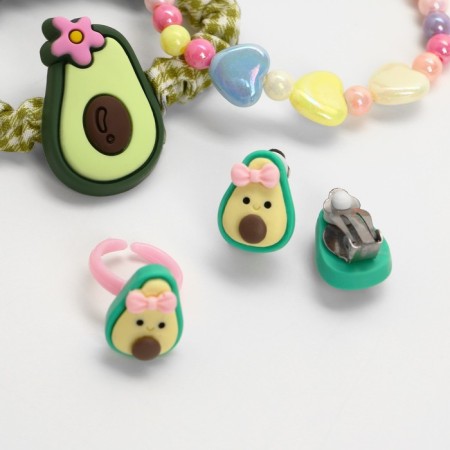 The kit of children's “chosen” 4 items: elastic band, clips, bracelet, ring, avocado, colored-3