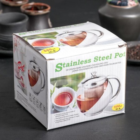 Glass teapot with metallic sieve "metallic", 500 ml-2