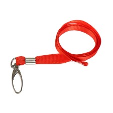 Badge tape width-9 mm, length-80 cm with a wide metal carbine, red