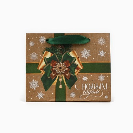 Craft vertical “New Year's bow” package, S 15 x 12 x 5.5 cm, New Year-2