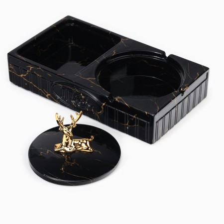 Ash "marble", 22.3 x 12.4 x 10.5 cm, ceramics, with a lid, black-2