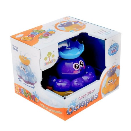 The octopus bath toy, a fountain, a button on, the color of a mix, crumb I-5