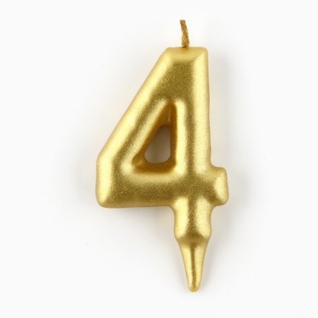 Candle for a cake, number "4", gold.-2